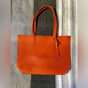 Orange Faux Leather Tote Bag
